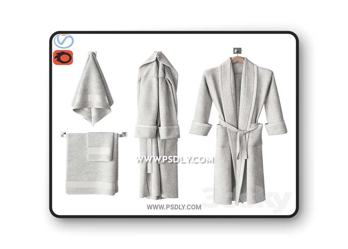 White bathrobe and towels 3D Model 1 White bathrobe and towels 3D Model