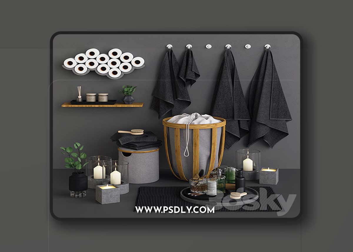 Bamboo & Concrete Bathroom Set 3D Model 1 Bamboo & Concrete Bathroom Set 3D Model