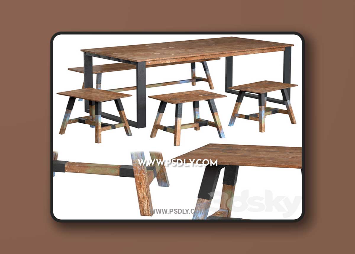 Dining table with teak array Look 180 3D Model 1 Dining table with teak array Look 180 3D Model
