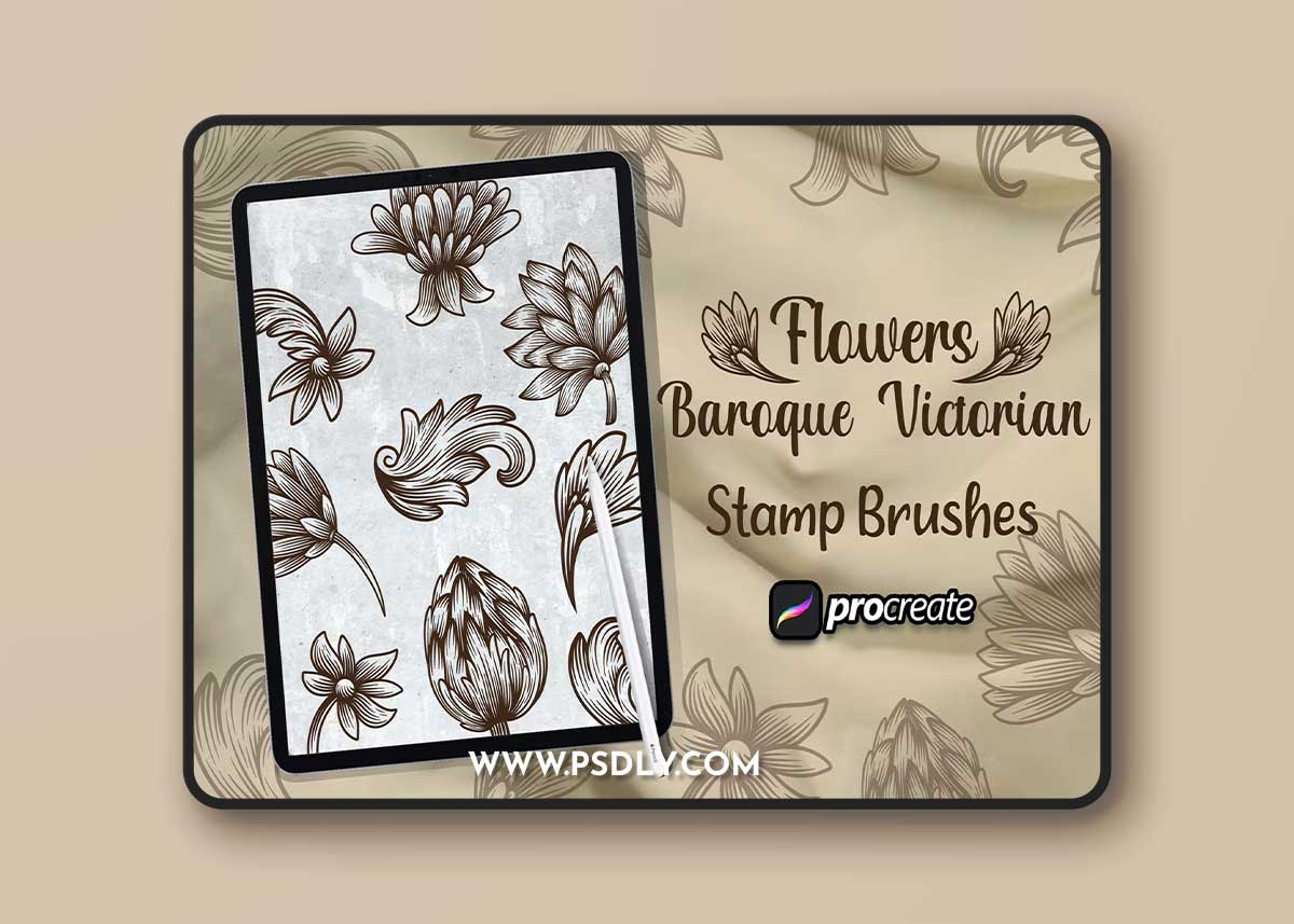 Flower Baroque Victorian Brush Stamp Procreate RABBKC3 1 Flower Baroque Victorian Brush Stamp Procreate RABBKC3