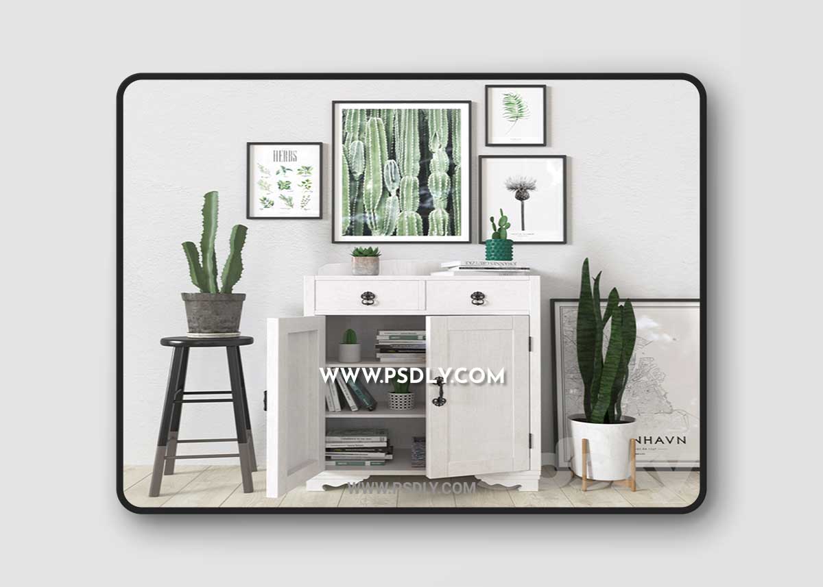 Green and White Set with Plants 3D Model 1 Green and White Set with Plants 3D Model