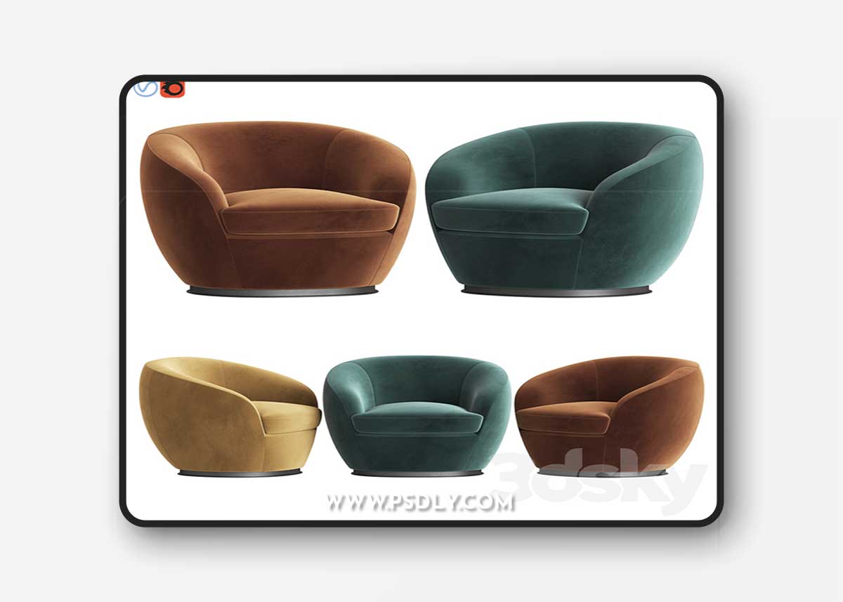 Luxury Italian Designer Velvet Swivel Armchair 3D Model 1 Luxury Italian Designer Velvet Swivel Armchair 3D Model