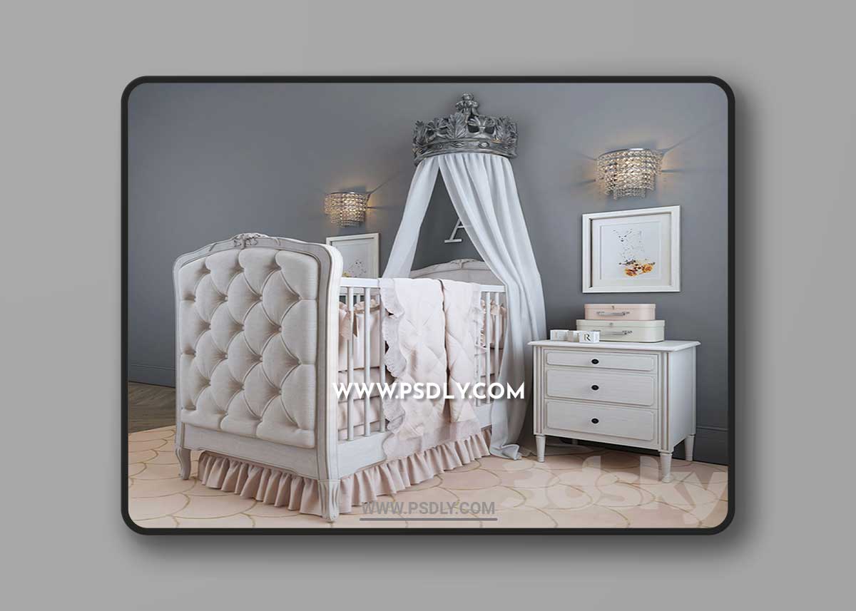 RH / BED COLETTE TUFTED CRIB 3D Model 1 RH / BED COLETTE TUFTED CRIB 3D Model