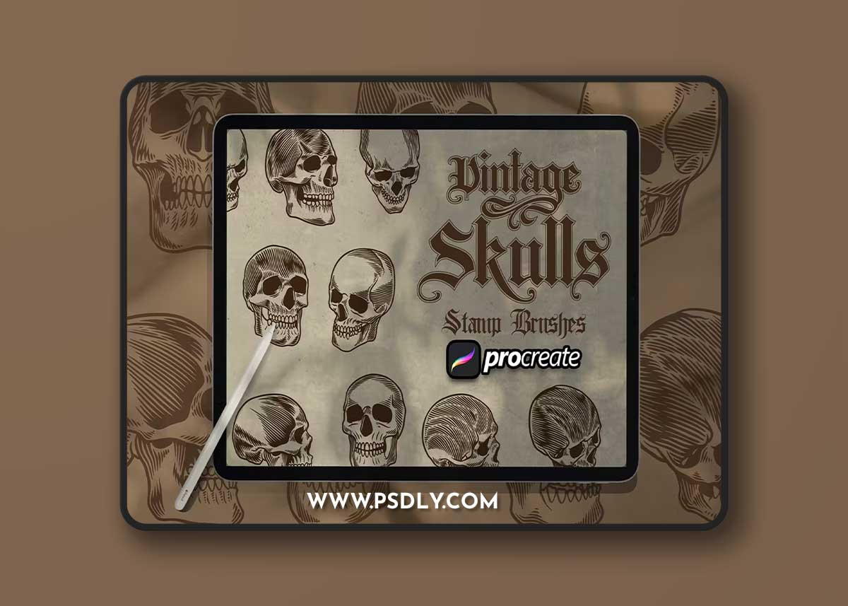 Vintage Skull Brush Stamp GWSJP2K 1 Vintage Skull Brush Stamp GWSJP2K
