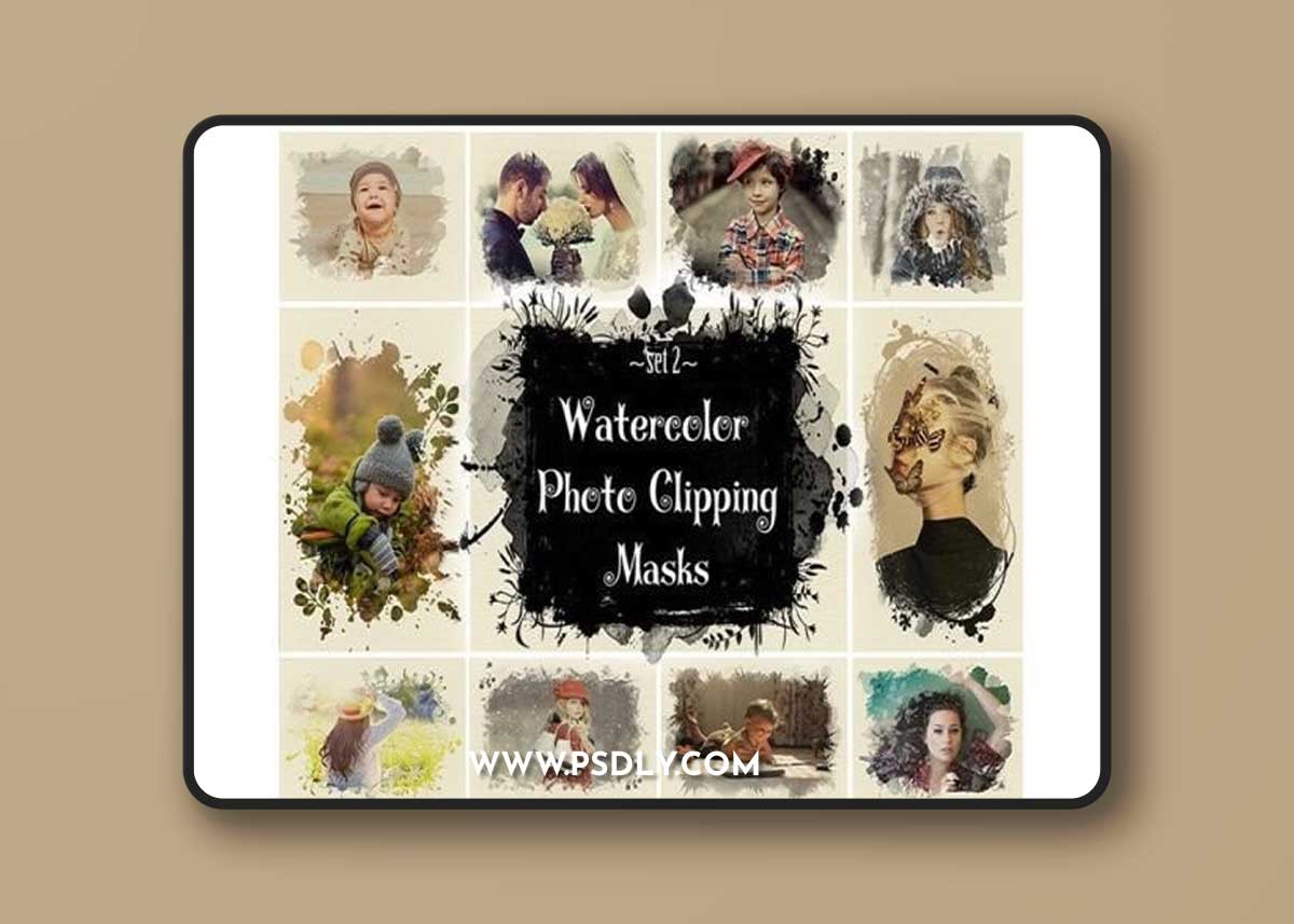 Watercolor Photo Clipping Masks, Frames 1 Watercolor Photo Clipping Masks, Frames