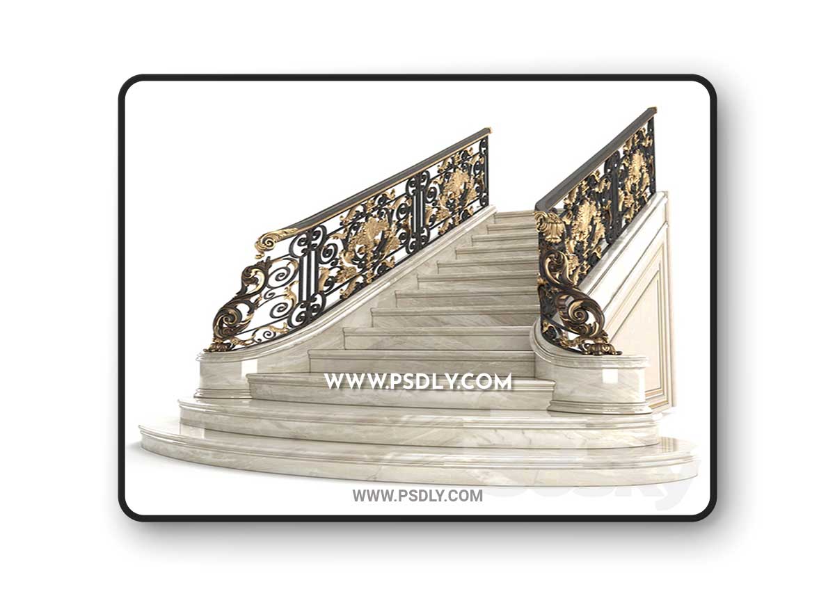 Classic marble staircase with wrought iron railing 1 Classic marble staircase with wrought iron railing