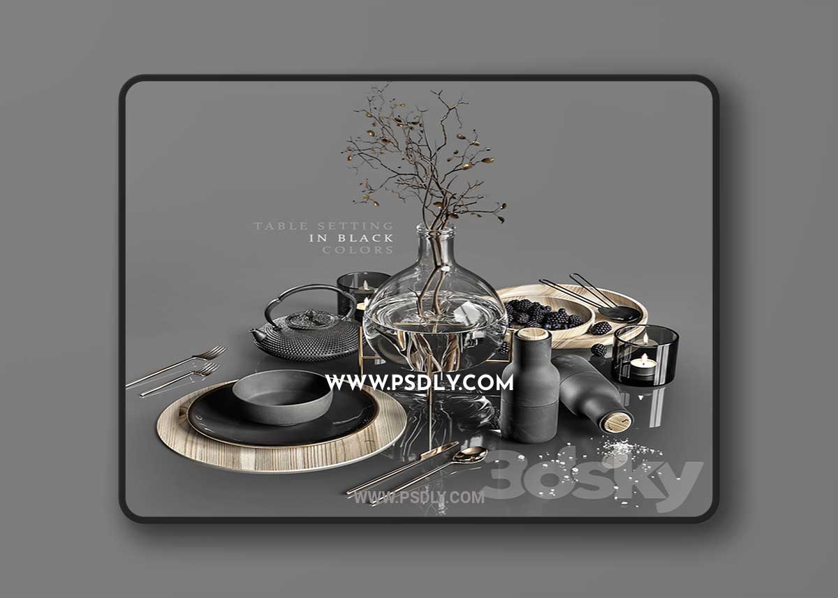 Table Setting in Black Colors 2 3D Model 1 Table Setting in Black Colors 2 3D Model