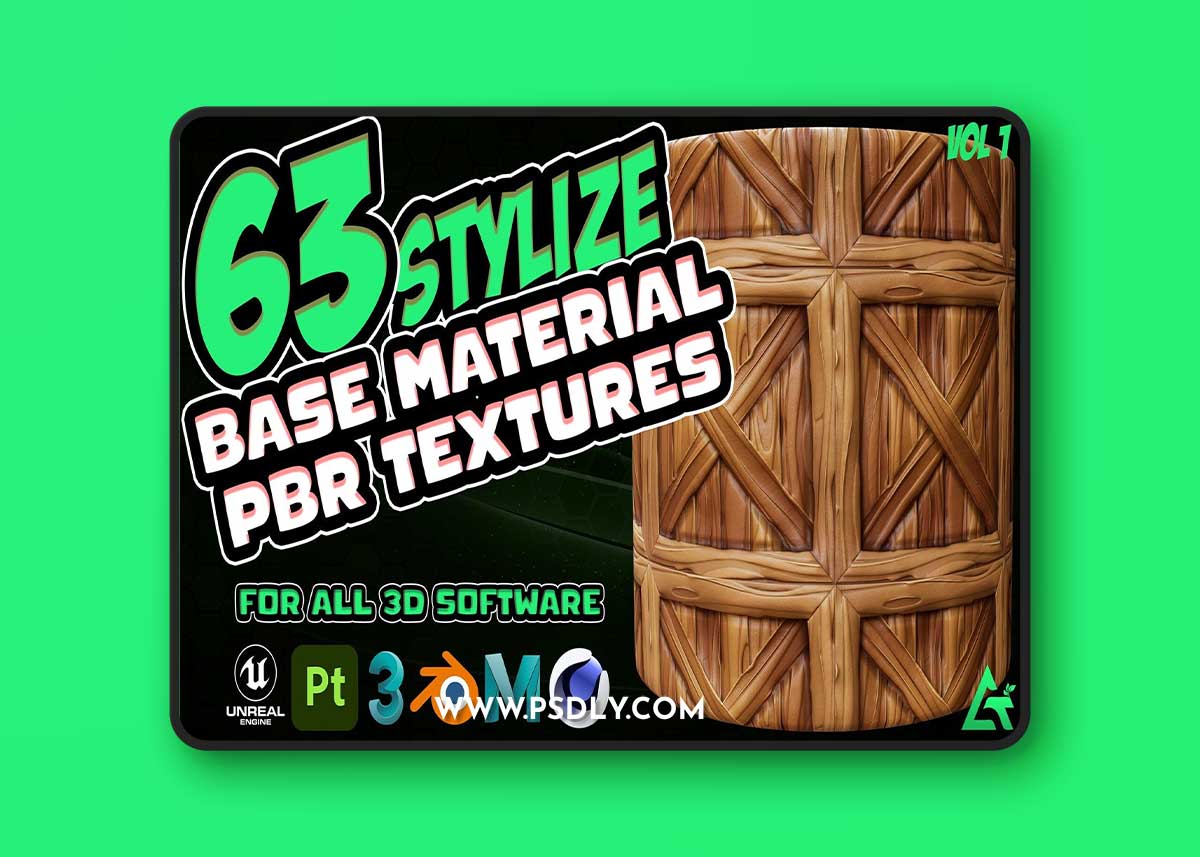 Artstation – 63 Stylized Base Material +PBR Texture / Substance 3D painter and all 3d software 1 Artstation 63 Stylized Base Material +PBR Texture Substance 3D painter and all 3d software