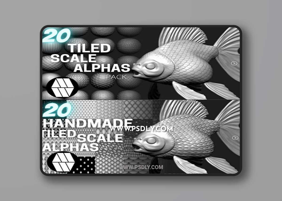 20 Scale Tiled Alphas - Custom made Alphas to use in ZBrush 1 3D Models & Addons,3ds Max,