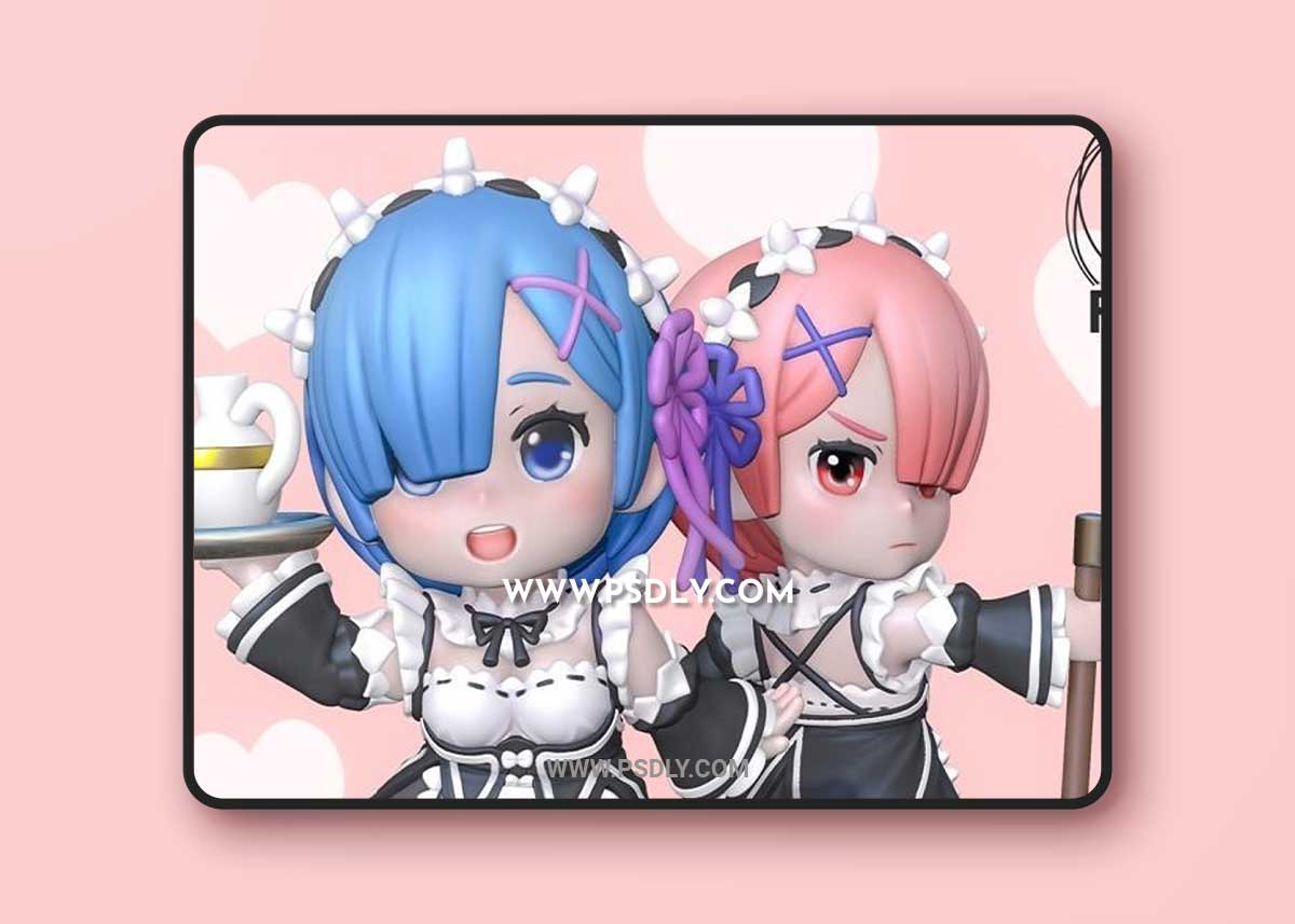 Chibi Rem Ram from ReZero 3D Print 1 Chibi Rem Ram from ReZero 3D Print