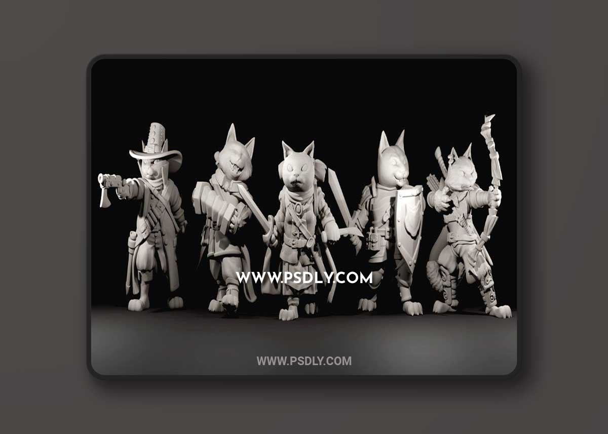 Fantasy Cats RPG Party - The Scruffy Clowder 3D Print 1 Fantasy Cats RPG Party - The Scruffy Clowder 3D Print