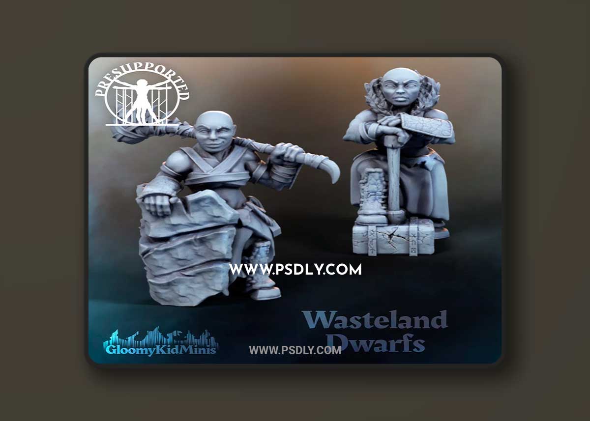 Wastland Dwarfs Female, Male 3D Print 1 Wastland Dwarfs Female, Male 3D Print