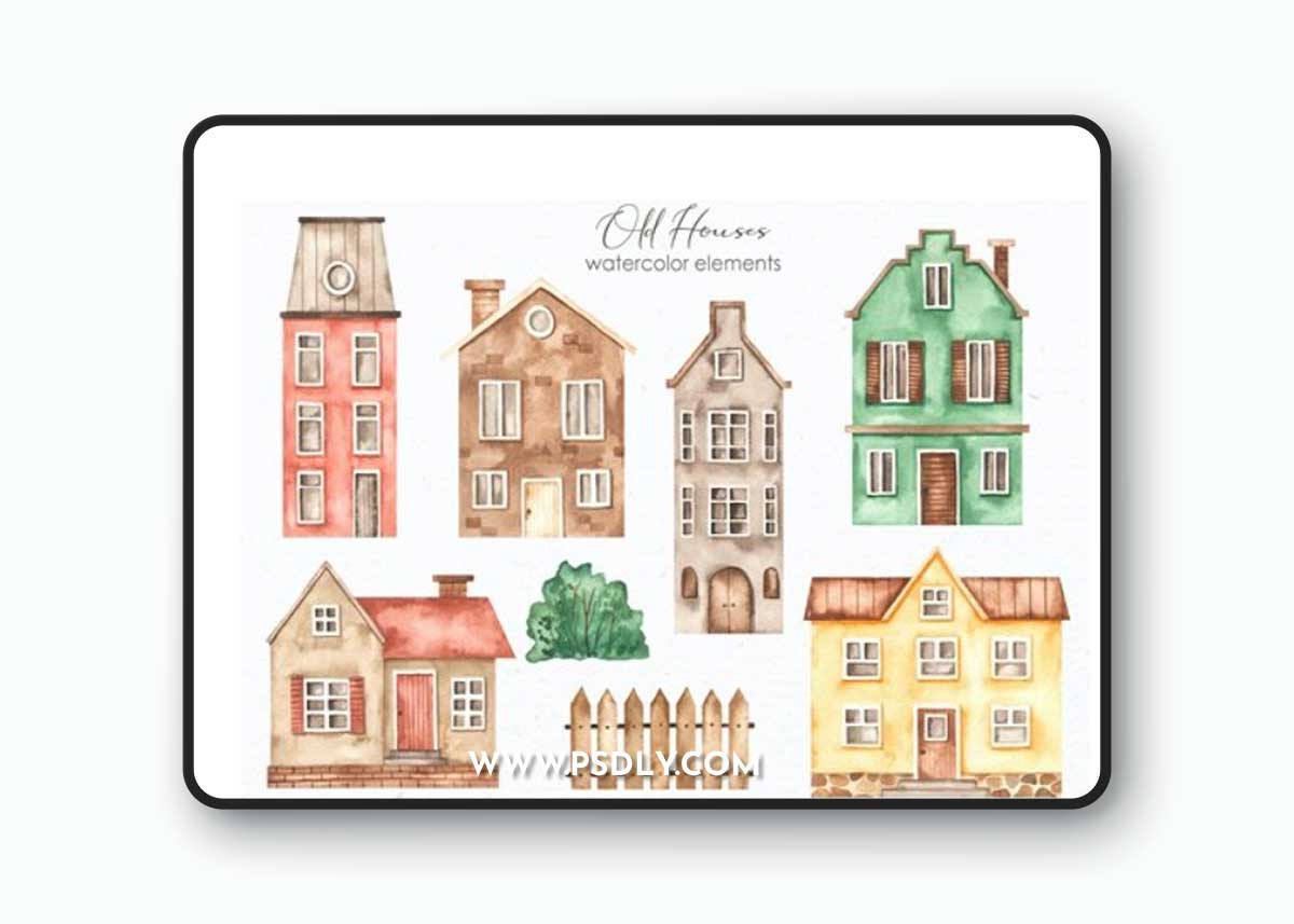 Watercolor Old houses VLNBX4L 1 Watercolor Old houses VLNBX4L