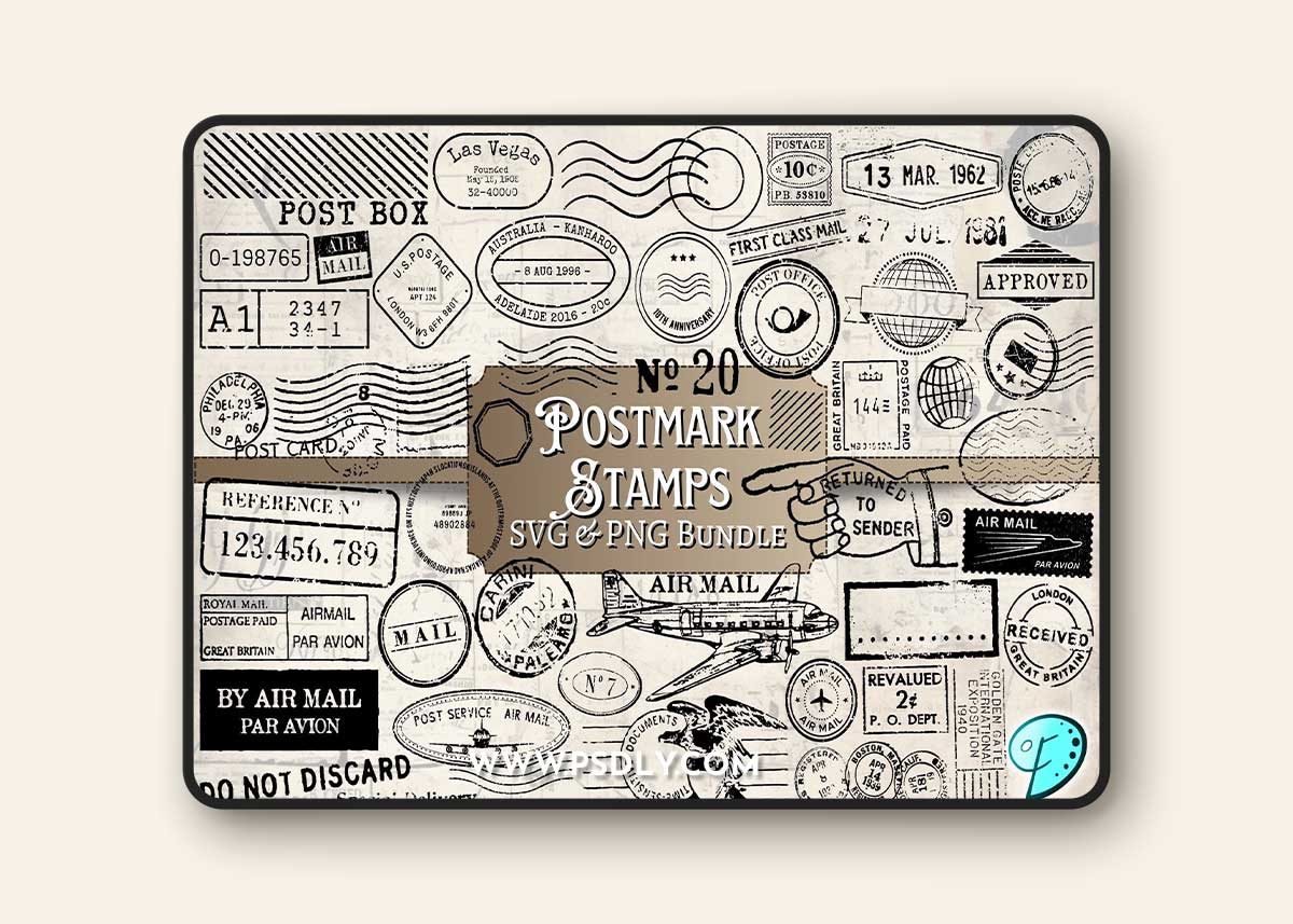 100 Postmark Stamps SVG and PNG Bundle 1 100 Postmark Stamps SVG and PNG Bundle
