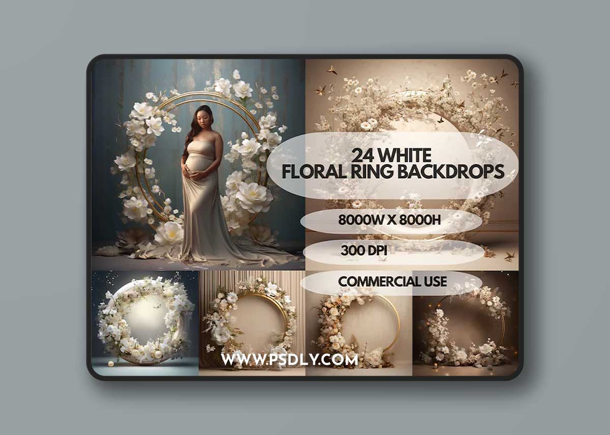 24x White Floral Ring Digital Backdrops 1 24x White Floral Ring Digital Backdrops