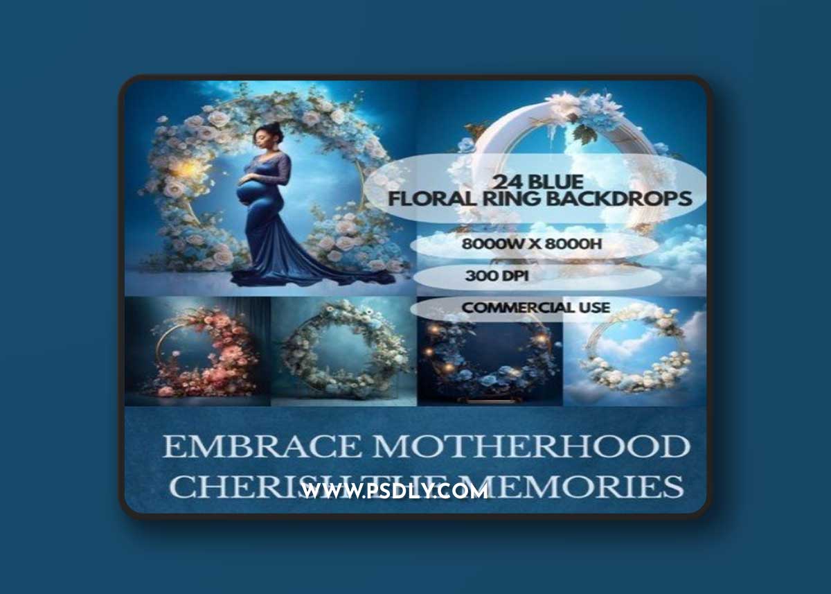 Blue Floral Ring Maternity Backdrop 1 Blue Floral Ring Maternity Backdrop