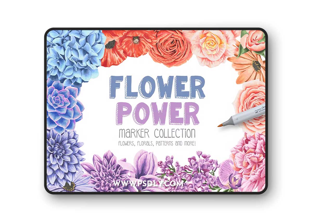 Flower Power Marker Illustrations Flowers Floral YX67ZZL 1 Flower Power Marker Illustrations Flowers Floral YX67ZZL