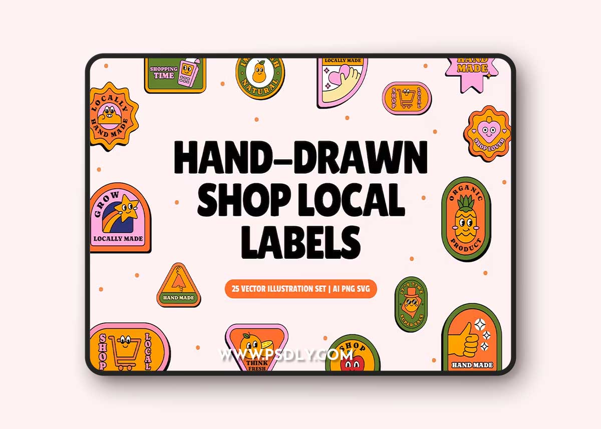 Hand-drawn Shop Local Labels BR63QV7 1 Hand-drawn Shop Local Labels BR63QV7