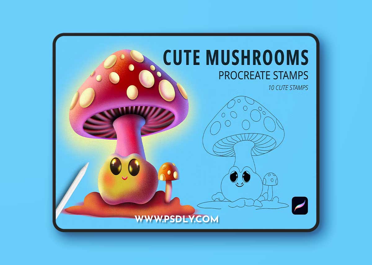 Cute Mushrooms Stamps for Procreate P6XMTCR 1 Cute Mushrooms Stamps for Procreate P6XMTCR
