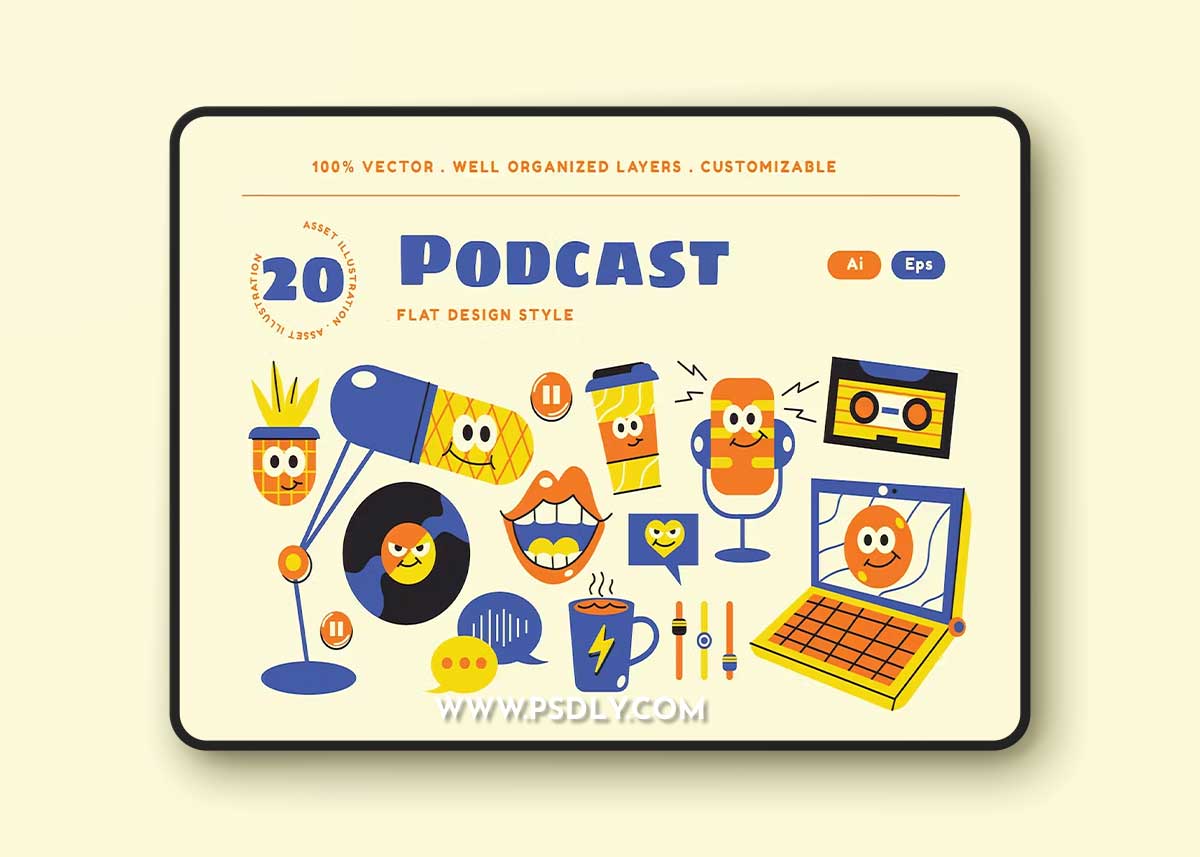 Cream Flat Design Podcast Illustration Set W42G3RD 1 Cream Flat Design Podcast Illustration Set W42G3RD