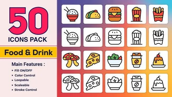 Videohive Dual Icons Pack - Food & Drink Icons 49882488