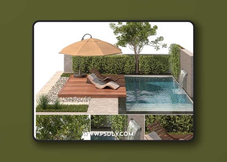 Backyard with Pool & plants & Furniture 1 Backyard with Pool & plants & Furniture