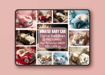Vintage Baby Car Digital Backdrop Bundle