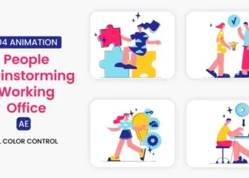 Videohive People Brainstorming Working Office illustration scene 55853773