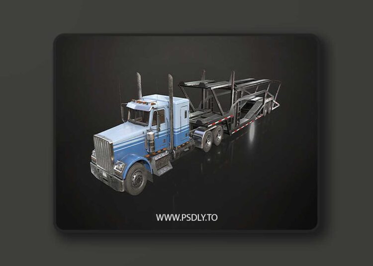 Flat Top Semi Truck Car Carrier Trailer Low-poly 3D Model 1 Flat Top Semi Truck Car Carrier Trailer Low-poly 3D Model