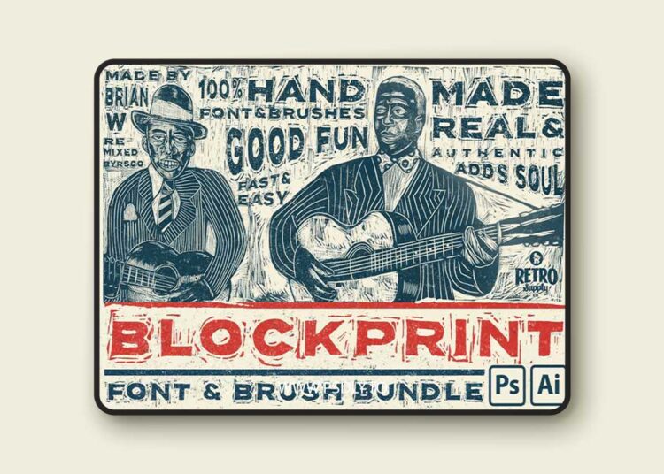 Retrosupply - Blockprint Font & Brush Pack for Adobe Illustrator and Adobe Photoshop 1 Retrosupply - Blockprint Font & Brush Pack for Adobe Illustrator and Adobe Photoshop