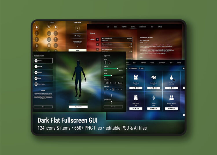 Dark Flat Fullscreen GUI / UI Kit - over 650 PNG! v1.0 1 Dark Flat Fullscreen GUI / UI Kit - over 650 PNG! v1.0