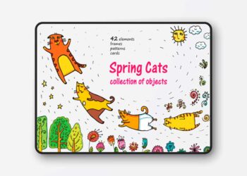 Spring Cats, 42 Objects EPS PNG 2511628