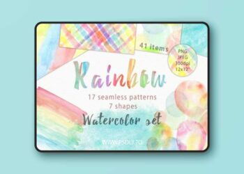 Rainbow Watercolor Seamless Pattern 24xPNG 1156330