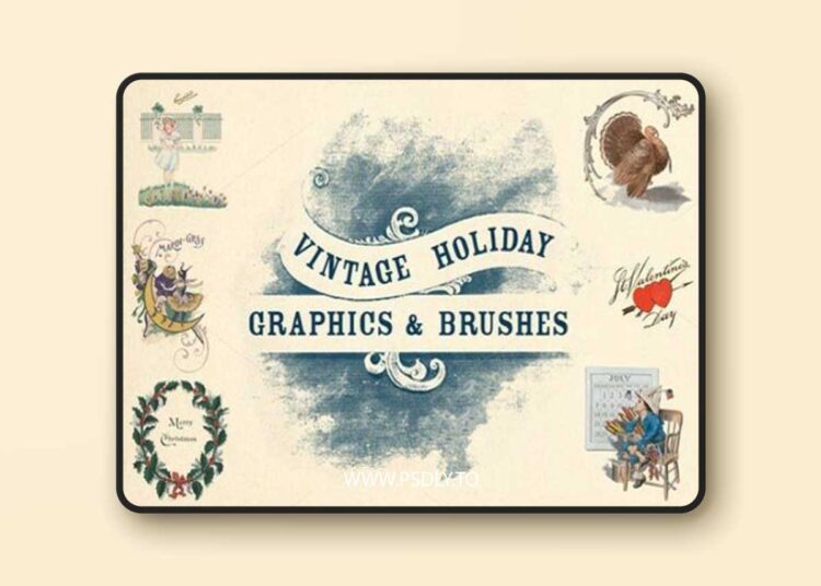 CreativeMarket - Vintage Holiday Graphics and Brushes 653835 1 Vintage Holiday Graphics and Brushes 653835