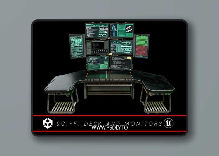 Sci-Fi Hacker Desk Setup Scene Low-poly 3D Model 1 Sci-Fi Hacker Desk Setup Scene Low-poly 3D Model