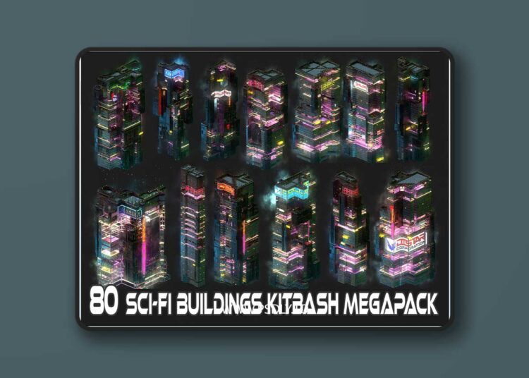 80 Sci-Fi Cyberpunk City Building Kitbash Pack 1 80 Sci-Fi Cyberpunk City Building Kitbash Pack