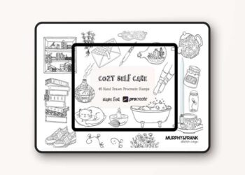 Cozy Self Care - 45 Line Art Procreate Stamp Brushes