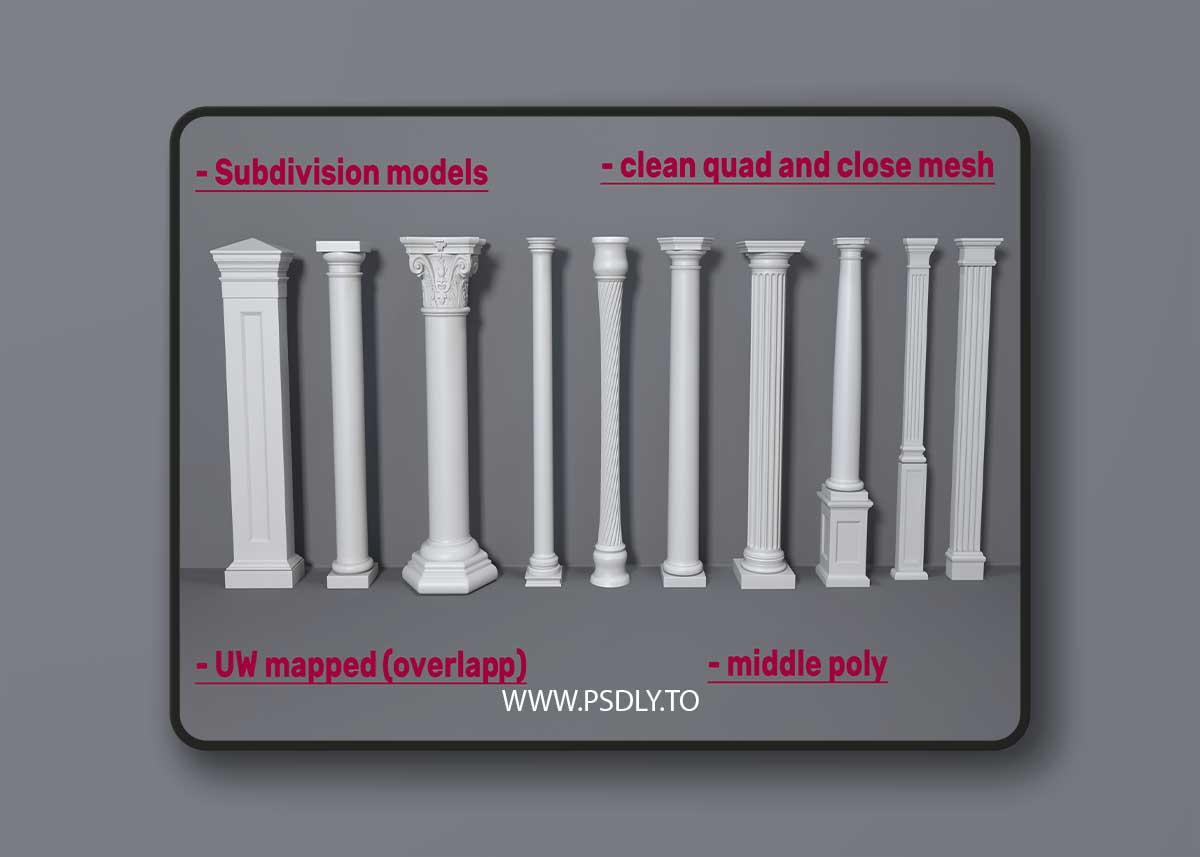 Columns Collection -3 - 10 Pieces For Unreal Engine