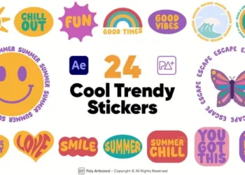 Videohive - 24 Cool Trendy Stickers After Effects - 59981483