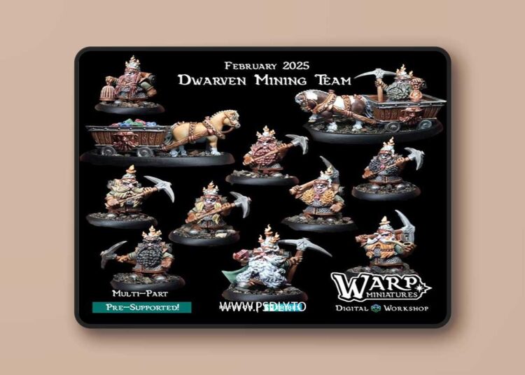 Warp Miniatures – Dwarven Mining Team Pack – 3D Print Model STL 1 Warp Miniatures – Dwarven Mining Team Pack – 3D Print Model STL
