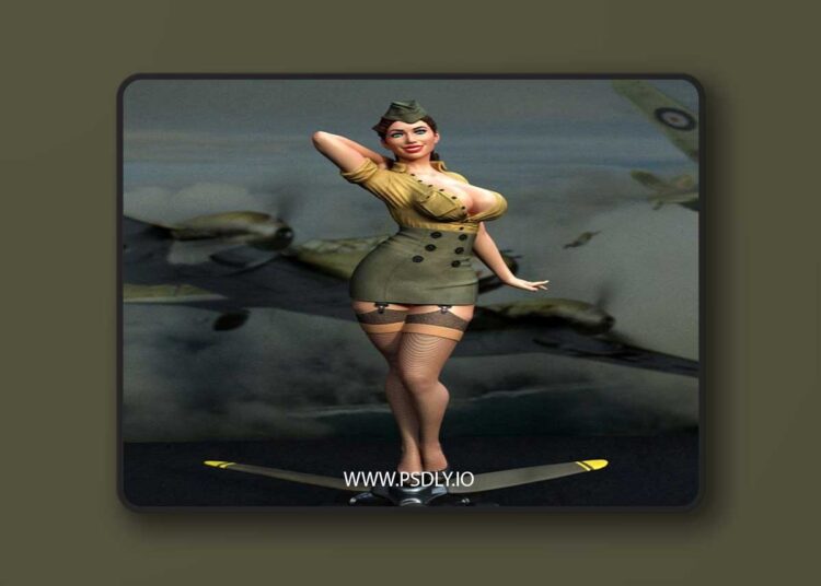 Exclusive – Army Pilot Pin-Up Girl – 3D Print Model STL 1 Exclusive – Army Pilot Pin-Up Girl – 3D Print Model STL