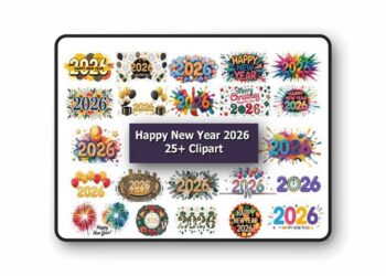 25 Happy New Year 2026 Clipart Bundle