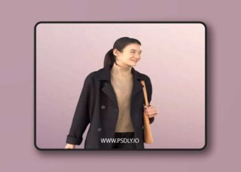 Asian Woman Black Coat Trolley Travelling Bag low poly 3d model