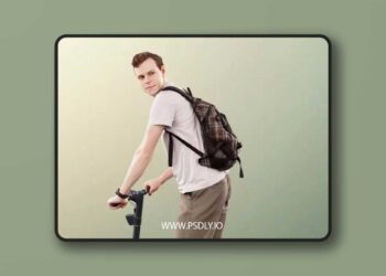 Casual Man With Bag On Scooter Looking Back 3D model