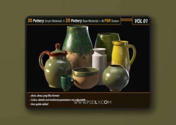 30 Pottery Smart material + 20 Pottery Base Material + 4k PBR Textures _Vol01