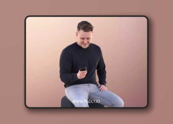 Young Casual Man Sitting With Smartphone Texting low poly 3d model