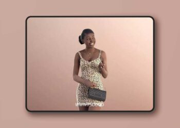 Young Woman In Leopard Dress And Purse 3D Model