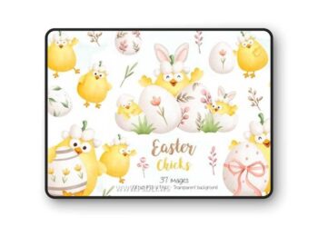 Easter Chicks and Easter Egg Clipart