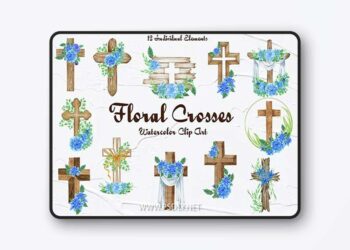 Floral Crosses Watercolor Clipart vol 2