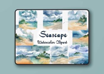 Seascape Watercolor Clipart Beach clipart